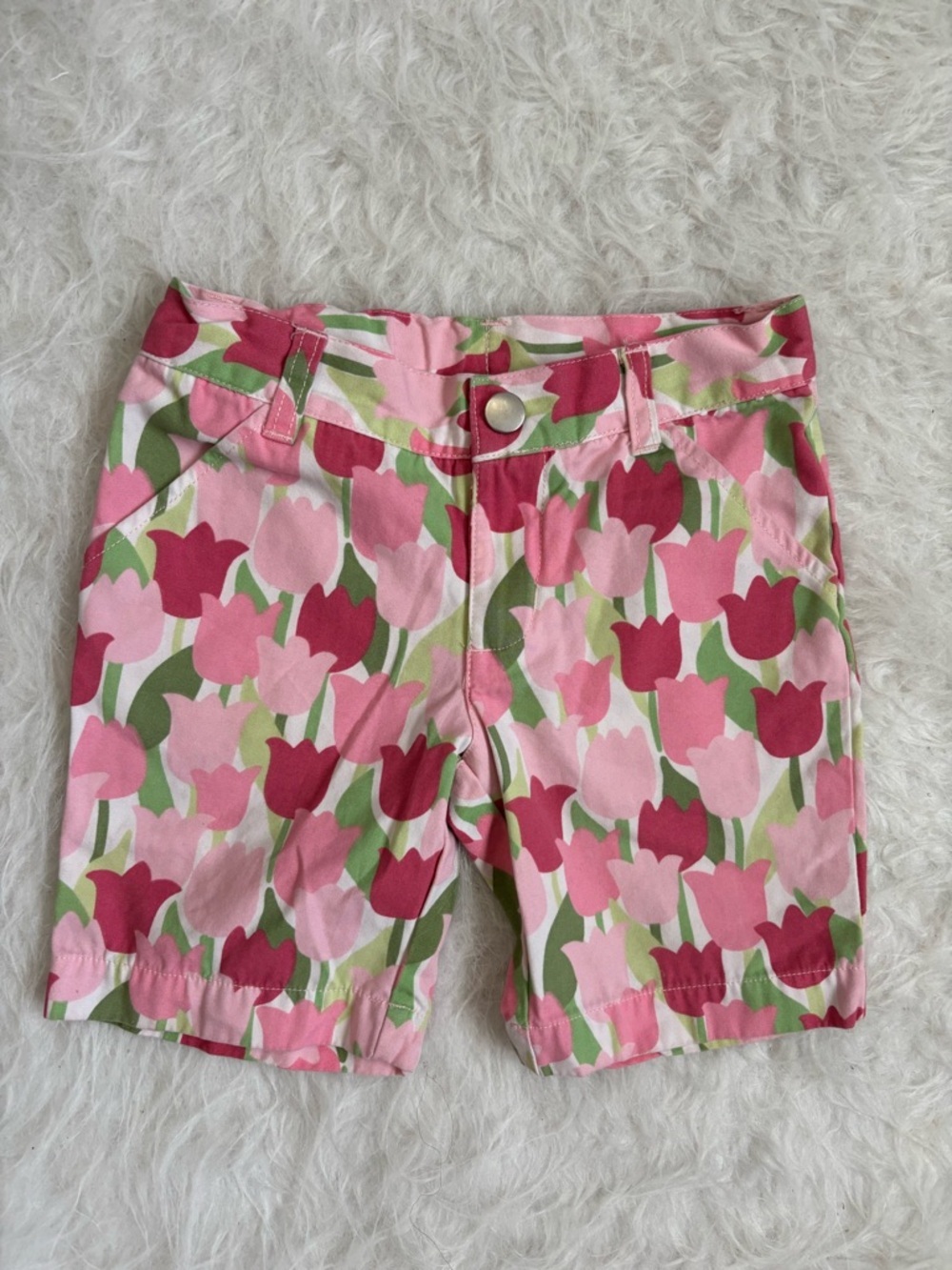 Gymboree Girls Pink and Green Tulip Print Preppy Bermuda Shorts